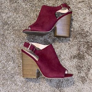 Maroon peep toe sandal heels